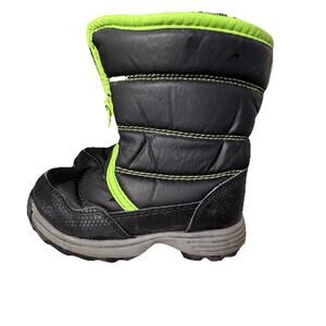 Wonder Nation Kids Snow Boots 10 Zip Up Fleece Water Resistant Black Neon‎ Green